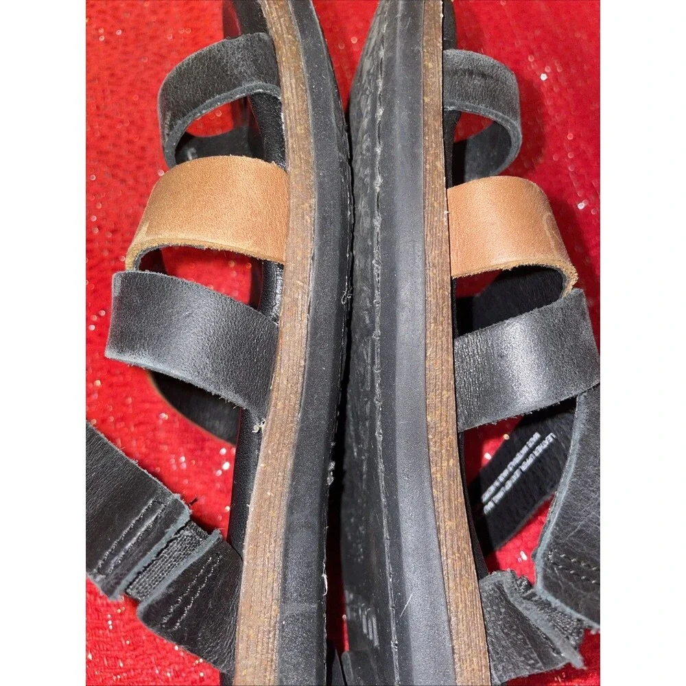 Born Cetina Sandals Womens Size 7 Shoes Black Brown Leather Slip On Thong Toe
